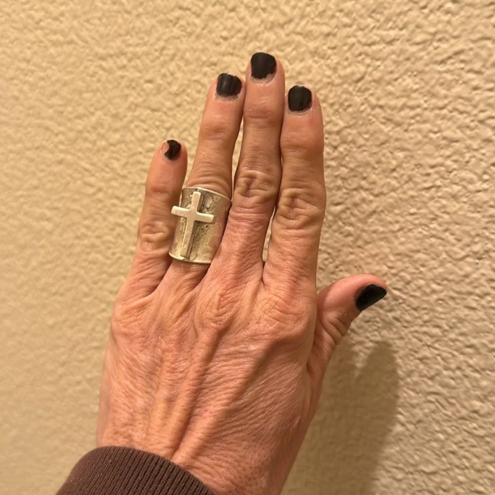 Sterling silver Chunky cross ring wide knuckle